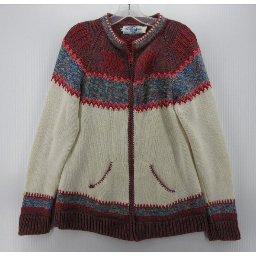 VINTAGE The Sweater Venture Medium Wool Cardigan Nordic Fair Isle *
